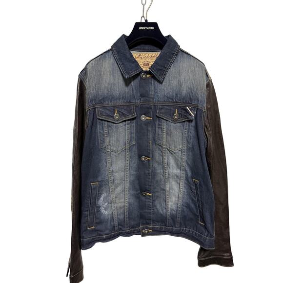 Cult of Individuality Other - Cult of Individuality Denim Jacket Mens 2XL Leather Sleeves Trucker 628-255A